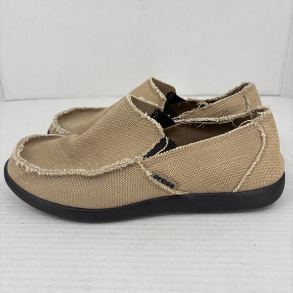 Crocs Santa Cruz Loafers Mens Size 9 Beige Tan Canvas Slip On Comfort Shoes - Picture 5 of 9